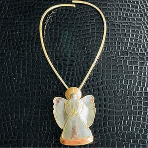 Mexico Large Mixed Metals Angel Brooch/Pendant Statement Necklace Vintage